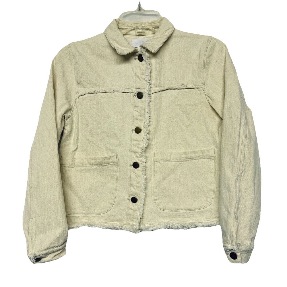 Isalis Denim Cream / Ivory Raw Hem Button Front Jacket w Pockets Small